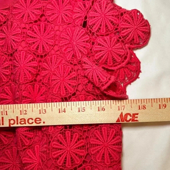 Talbots LaRosa Lace Size 8P Dress Short Sleeve Coral Pink Floral Lace Crochet - Picture 10 of 11